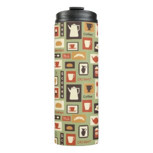 Retro Muster mit Küchen-Geschirr zum Frühstück Thermosbecher