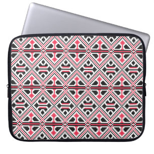 Retro-Muster mit rotem und schwarzem Kreuzstich Laptopschutzhülle