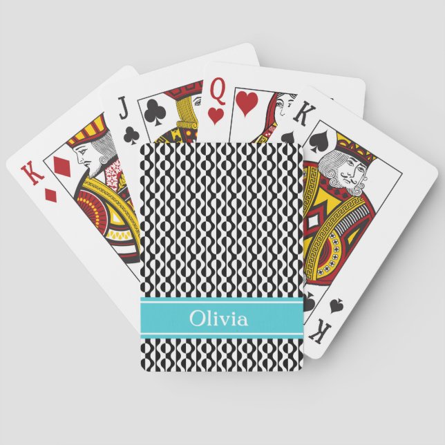 Retro-Muster mit schwarzer und weißer Wave mit Was Spielkarten (Rückseite)