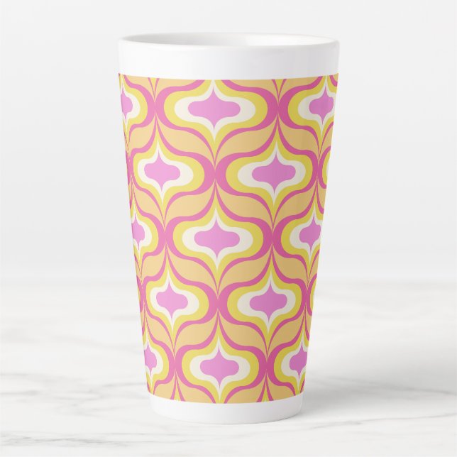 Retro-Muster Orange Pink Weiß Milchtasse (Vorderseite)