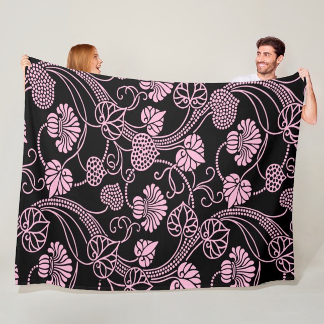 Retro-Muster rosa auf schwarz Fleecedecke (Beispiel)