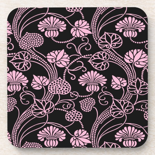 Retro-Muster rosa auf schwarz Getränkeuntersetzer (Vorderseite)