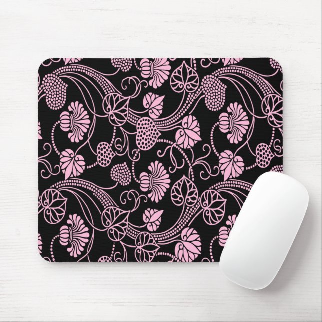 Retro-Muster rosa auf schwarz Mousepad (Mit Mouse)
