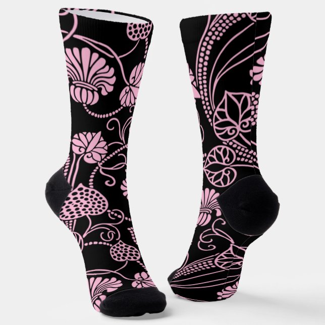 Retro-Muster rosa auf schwarz Socken (Gewinkelt)