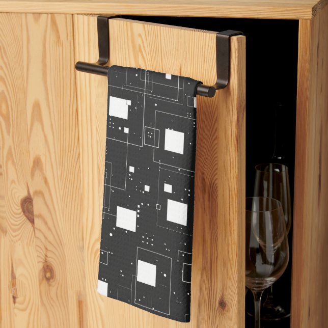 Retro-Muster Schwarz/Weiß Geschirrtuch (Drittel gefaltet)