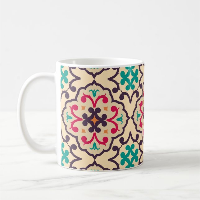Retro-Muster: Tapete, Textildesign Kaffeetasse (Links)