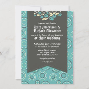 Retro-Muster und florale türkisfarbene Hochzeitsei Einladung