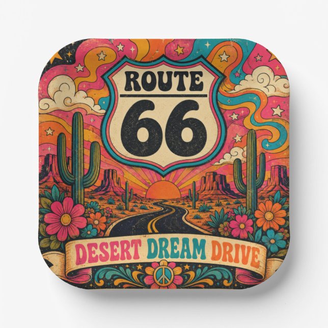 Retro-Mutter-Straße-Sixties-Trippy-Highway-Tischwä Pappteller (Vorderseite)