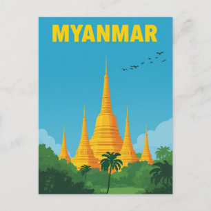 Retro Myanmar Travel Poster Postkarte