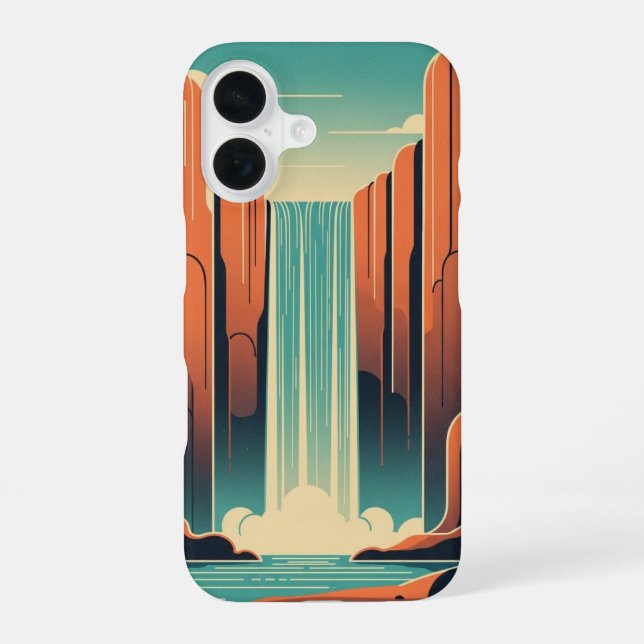 Retro-mystischer Wasserfall iPhone 16 Hülle (Rückseite)