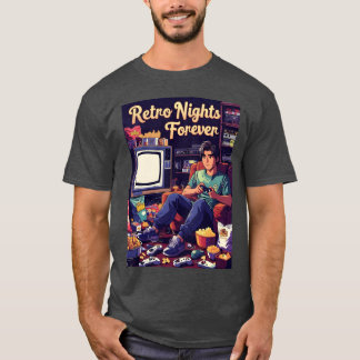 Retro-Nacht-Gaming-Illustration lustiger Junge T-Shirt