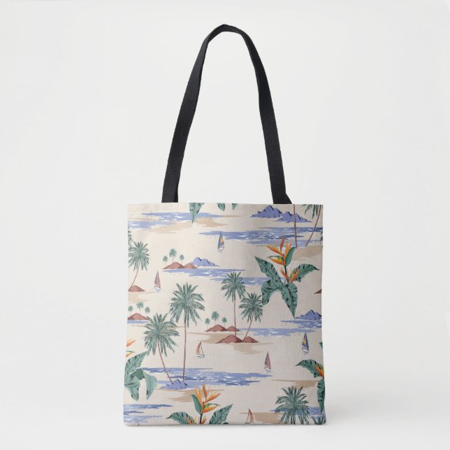 Retro-nahtlose tropische Inselstruktur auf Licht Tasche (Vorderseite)