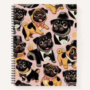 Retro Nahtloser Niedlicher Mops Notizbuch