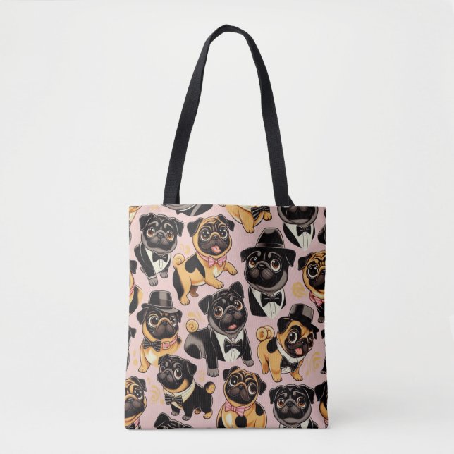Retro Nahtloser Niedlicher Mops Tasche (Vorderseite)