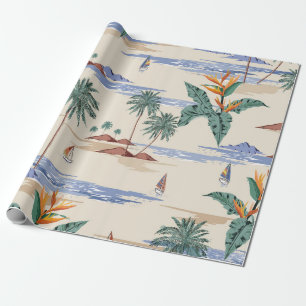 Retro nahtloses tropisches Insel-Muster auf hellem Geschenkpapier