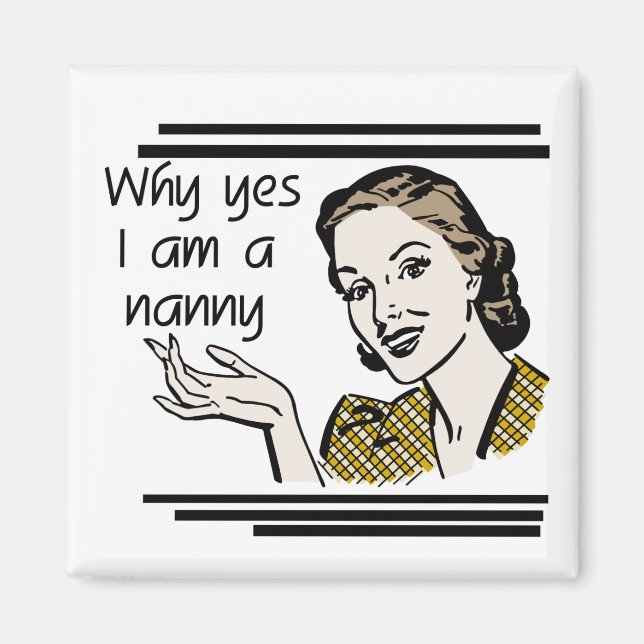 Retro Nanny T - Shirt und Geschenke Magnet (Vorne)