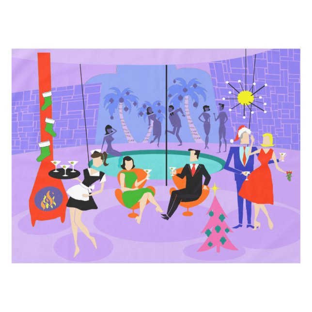 Rétro nappe tropicale de fête de Noël (Devant (Horizontal))