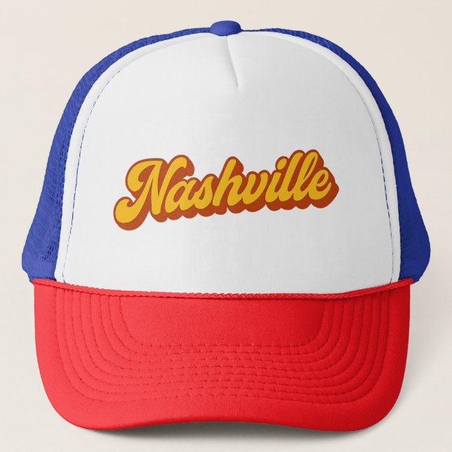 Retro Nashville Script Design - Vintag Sunset Truckerkappe (Vorderseite)