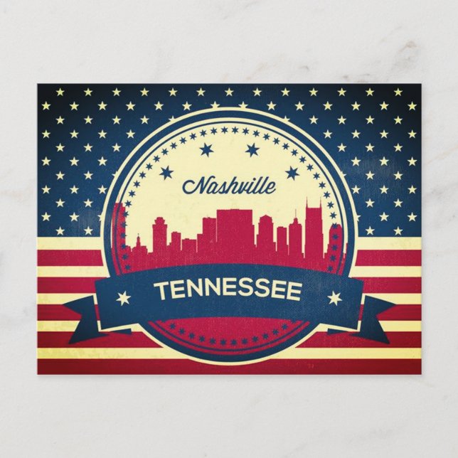 Retro Nashville Tennessee Skyline Postkarte (Vorderseite)