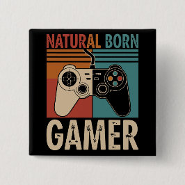 Retro Natural Born Gamer Funny Button