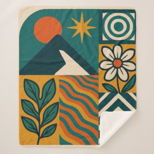 Retro Nature Abstrakt Art-Modern Geometric Floral Sherpadecke