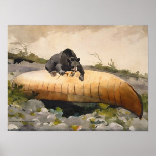 Retro Nature Art Bären mit Kanufahrt Poster