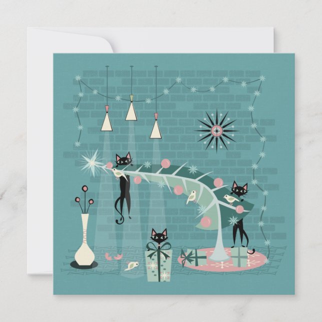 Retro Naughty Kitty Christmas Karte (Vorderseite)