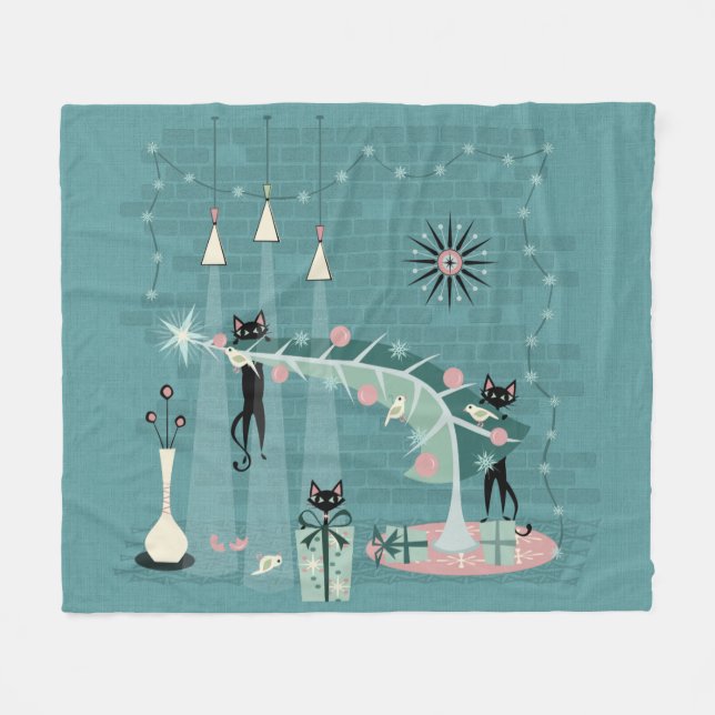 Retro Naughty Kitty Weihnachten ©studioxtine Fleecedecke (Vorderseite (Horizontal))