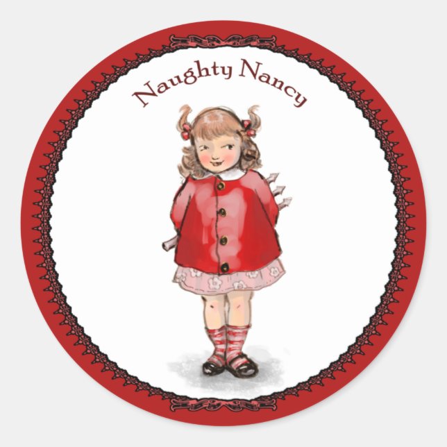 Retro Naughty Nancy Runder Aufkleber (Vorderseite)