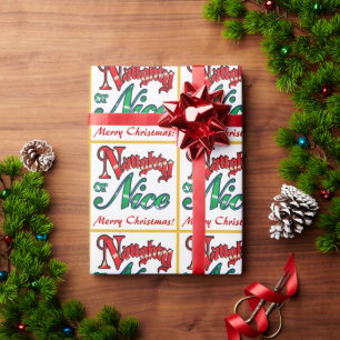 Retro Naughty oder Nice Christmas Geschenkpapier