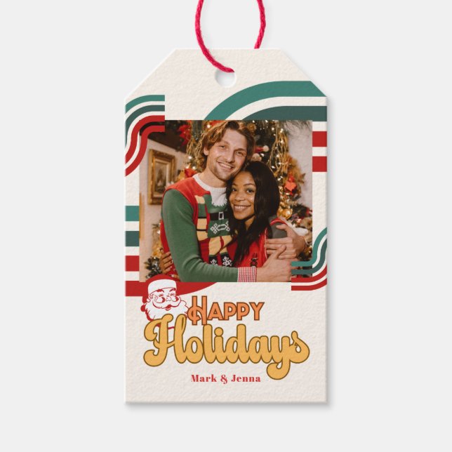 Retro naughty Santa Claus Geschenkanhänger (Vorderseite)