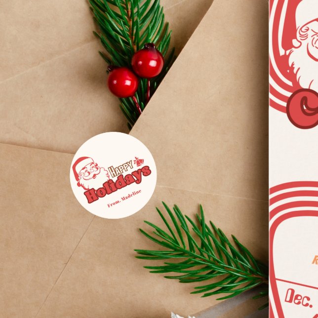 Retro naughty Santa Claus Runder Aufkleber (Von Creator hochgeladen)