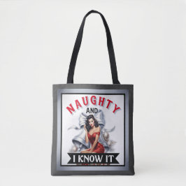 Retro Naughty und ich weiß es Weihnachts Pinup Tasche