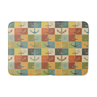 Retro Nautic Modern Anchor Pattern Badematte