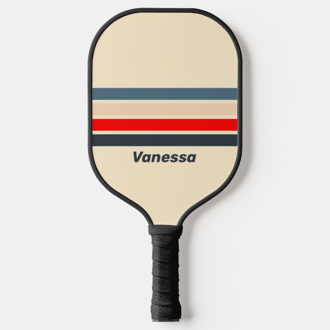 Retro Nautic Rainbow Across Striping with Name Pickleball Schläger (Vorderseite)