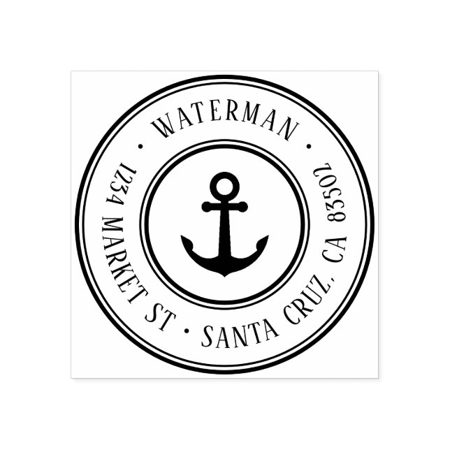 Retro Nautical Anchor Round-Rücksendeadresse Gummistempel (Prägung)