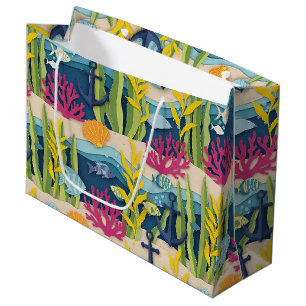 Retro-nautisches Aquarellmuster (10) Große Geschenktüte