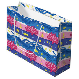 Retro-nautisches Aquarellmuster (13) Große Geschenktüte
