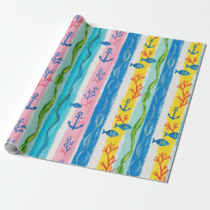 Retro-nautisches Aquarellmuster (4) Geschenkpapier