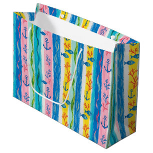 Retro-nautisches Aquarellmuster (4) Große Geschenktüte