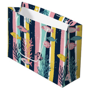 Retro-nautisches Aquarellmuster (7) Große Geschenktüte