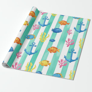 Retro-nautisches Aquarellmuster (9) Geschenkpapier