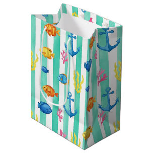 Retro-nautisches Aquarellmuster (9) Mittlere Geschenktüte