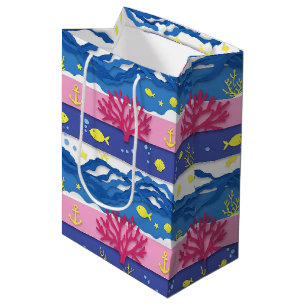 Retro-nautisches Wasserfarbenmuster (13) Mittlere Geschenktüte