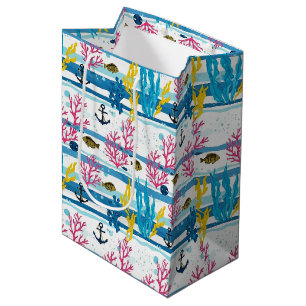Retro-nautisches Wasserfarbmuster (2) Mittlere Geschenktüte