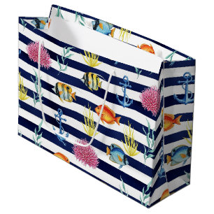 Retro-nautisches Wasserfarbmuster (8) Große Geschenktüte