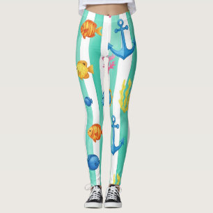 Retro-nautisches Wasserfarbmuster (9) Leggings