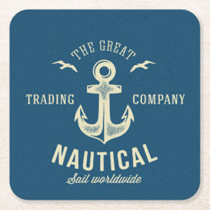 Retro nautischlogo rechteckiger pappuntersetzer