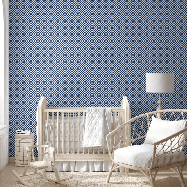 Retro Navy Blau mit weißen Polka Punkten Tapete (Kinder)