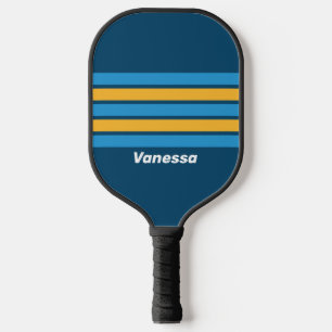 Retro Navy Blau Querstreifen mit Namen Pickleball Schläger